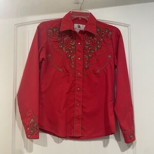 Ranger's Western Shirt Women's Size XS Red Embroidered Cowboy Rodeo Floral